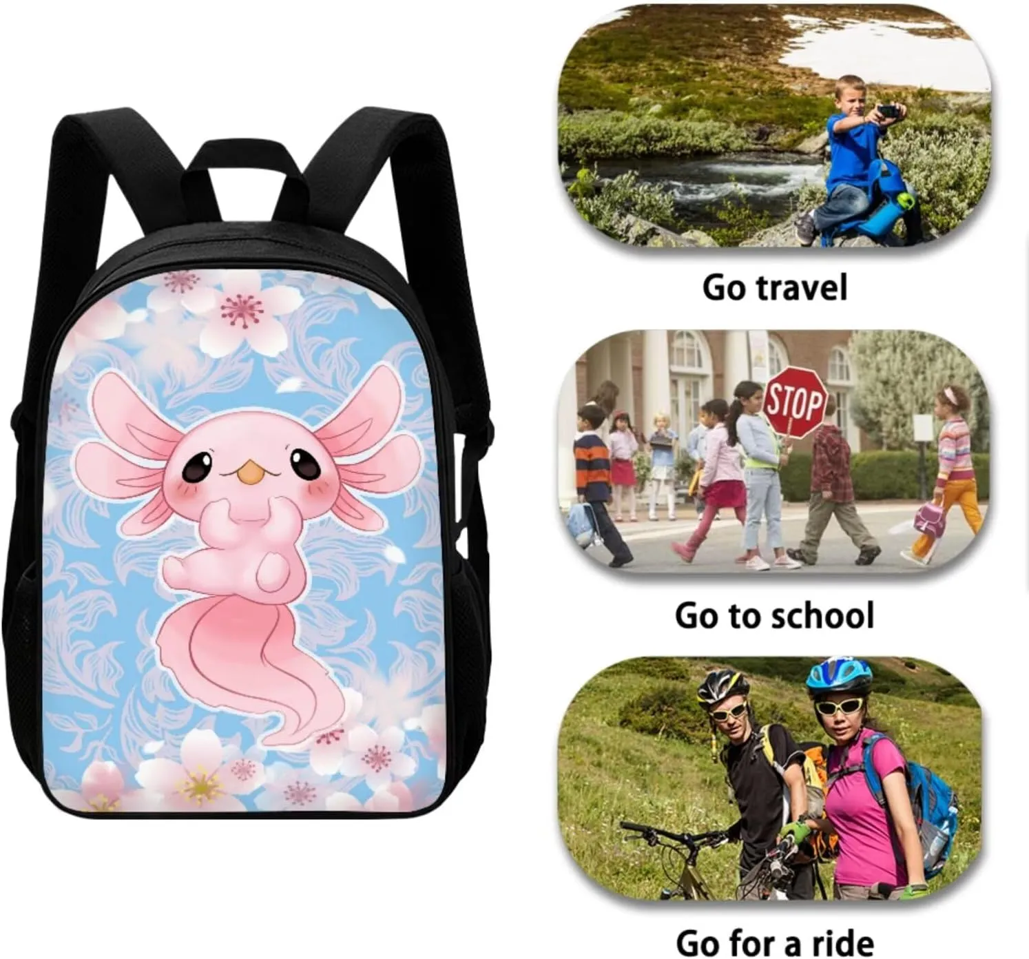 Ystardream Axolotl Backpack for Girls Kids Elementary Backpack with Lunch Box Kindergarten Student School Bag 3-in-1 Bookbag Set with Pencil Case for Teen Girls Boys Schoolbag Preschool Bookbag