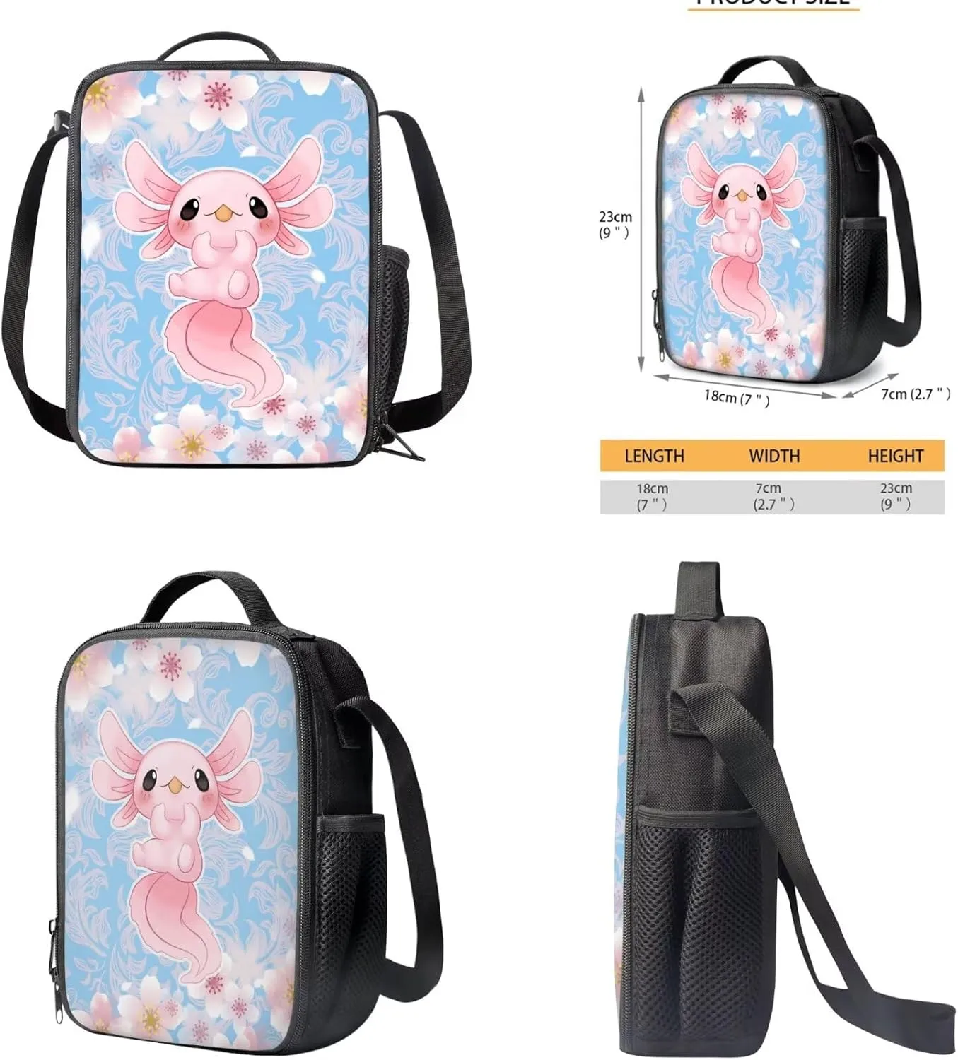 Ystardream Axolotl Backpack for Girls Kids Elementary Backpack with Lunch Box Kindergarten Student School Bag 3-in-1 Bookbag Set with Pencil Case for Teen Girls Boys Schoolbag Preschool Bookbag