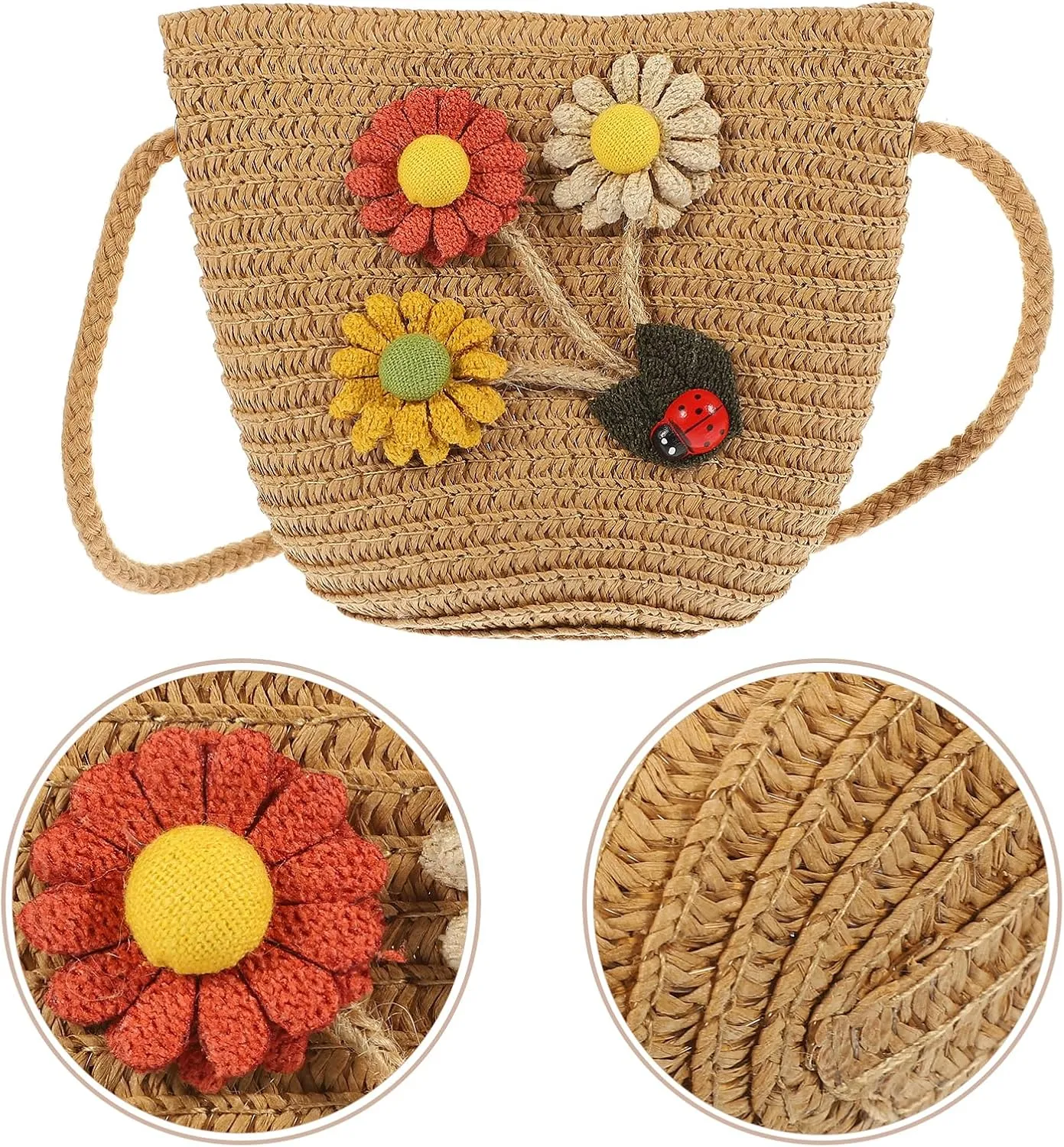 Zerodeko 2pcs Straw Children's Satchel Baby Decor Summer Crossbody Mini Purse Sunflower Gift Bag Purse for