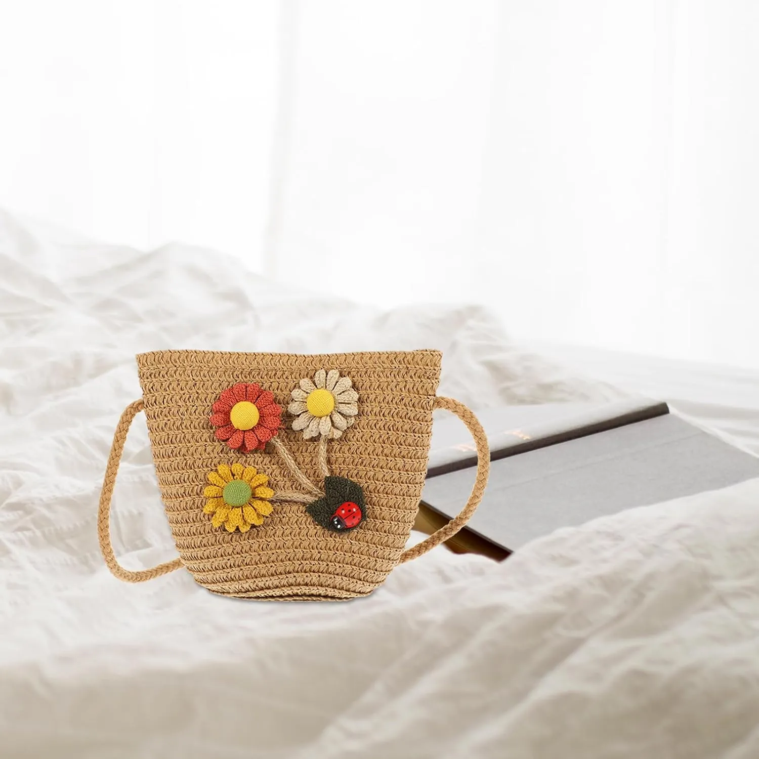 Zerodeko 2pcs Straw Children's Satchel Baby Decor Summer Crossbody Mini Purse Sunflower Gift Bag Purse for