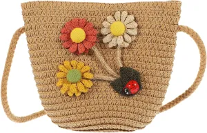 Zerodeko 2pcs Straw Children's Satchel Baby Decor Summer Crossbody Mini Purse Sunflower Gift Bag Purse for