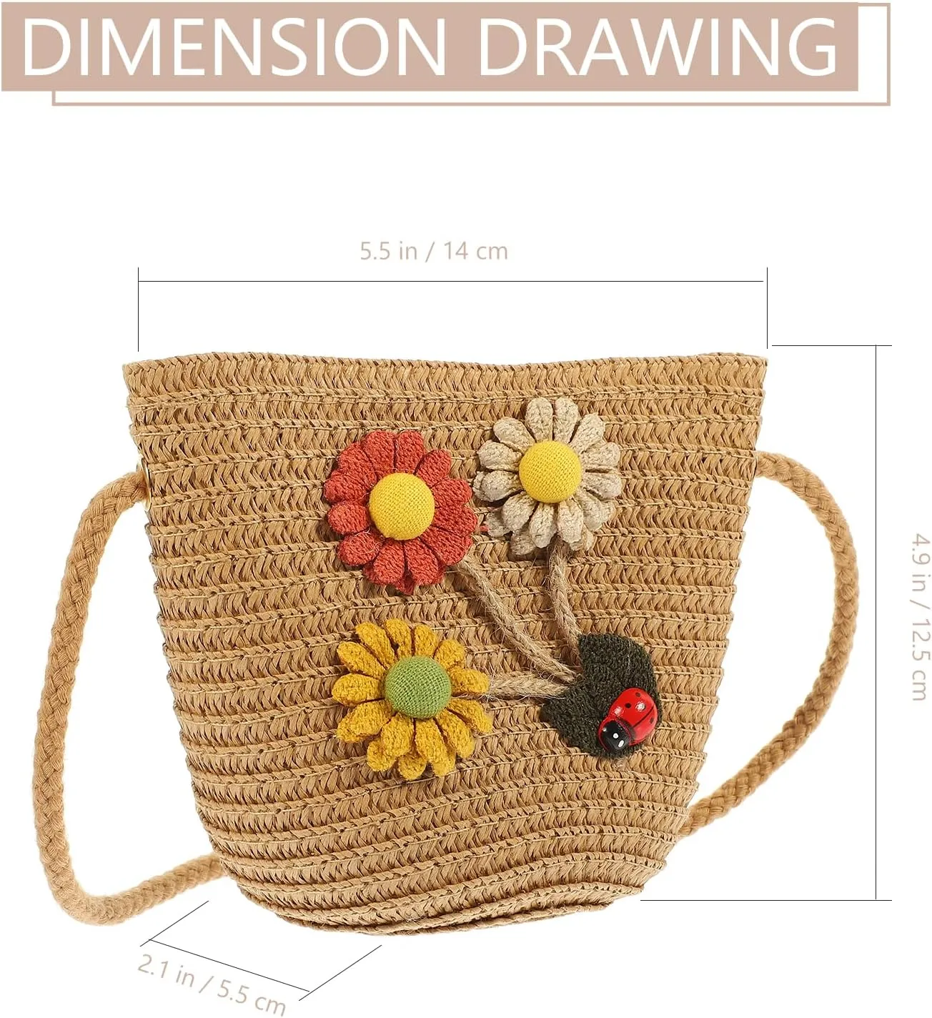 Zerodeko 2pcs Straw Children's Satchel Baby Decor Summer Crossbody Mini Purse Sunflower Gift Bag Purse for