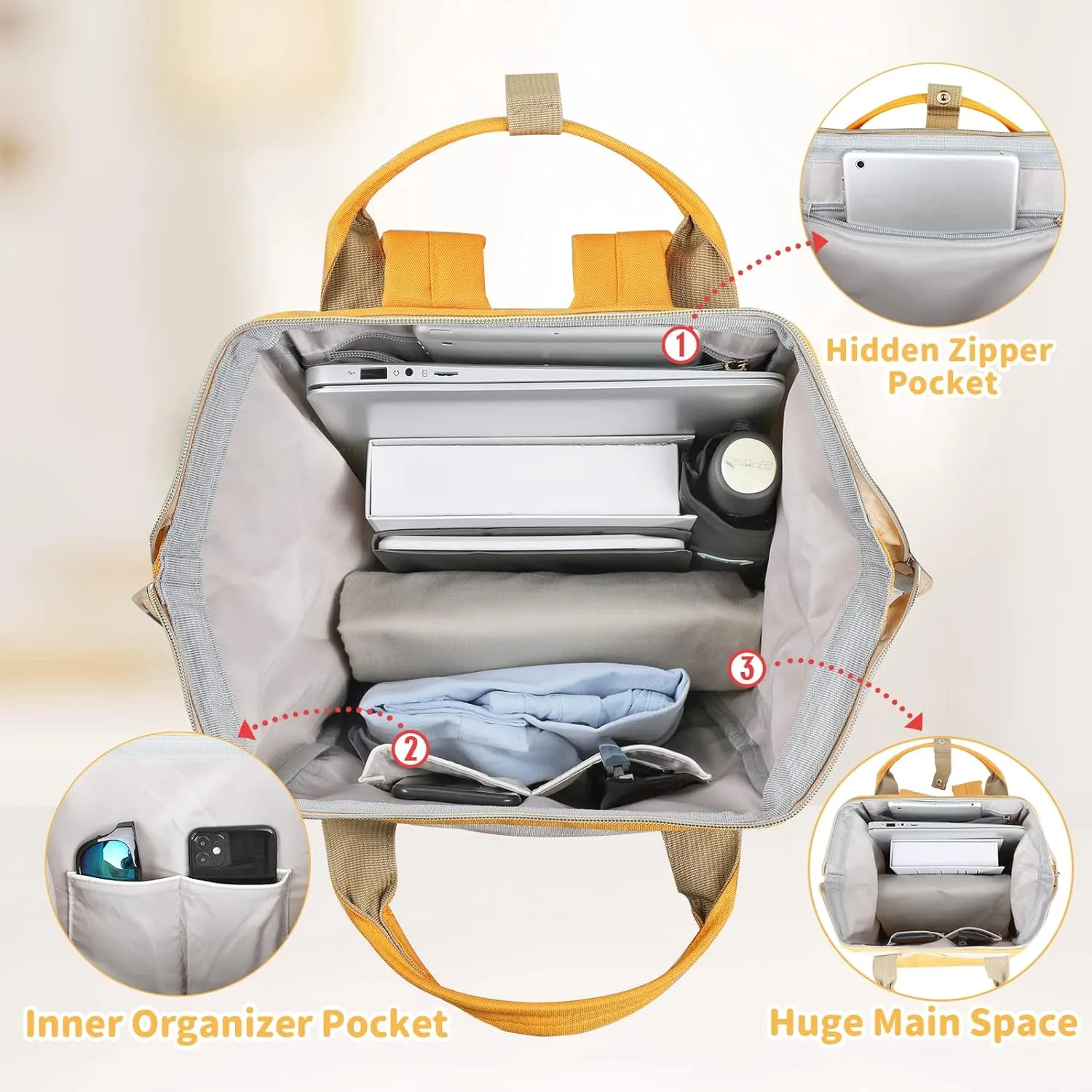 ZOMAKE 15.6 Inch Travel Laptop Backpack for Women Men - Anti Theft Water Resistant Bag Daypack - Computer Bag Business Work Cute Backpacks(Cheese)