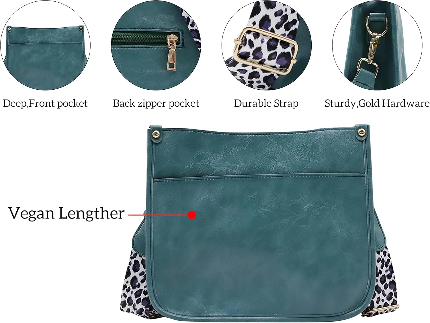 Zyyfly Vegan Leather Purse Medium Size Crossbody Bags for Women with Leopard Guitar Strap